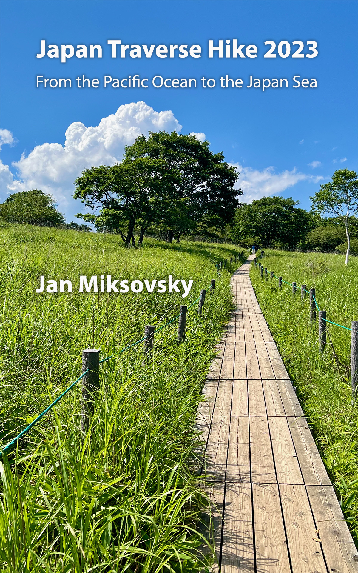 Book cover showing a grassy meadow and an elevated walking path