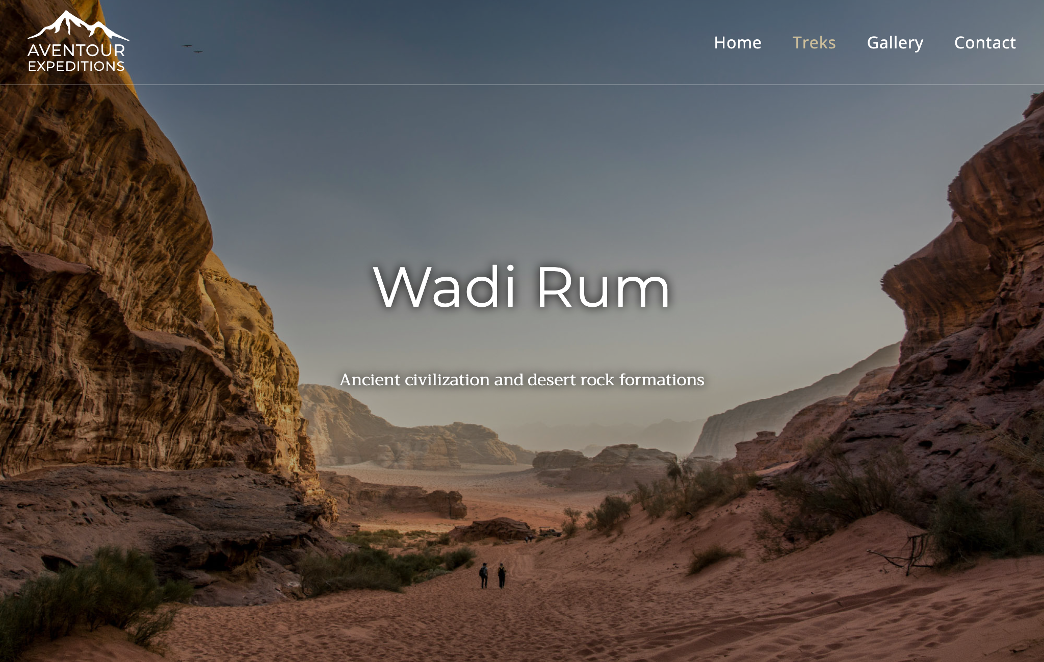 Page for a trek to the Wadi Rum desert in Jordan