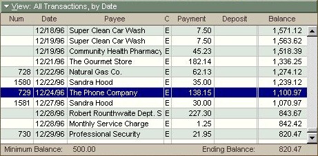 Microsoft Money 95 Account Register