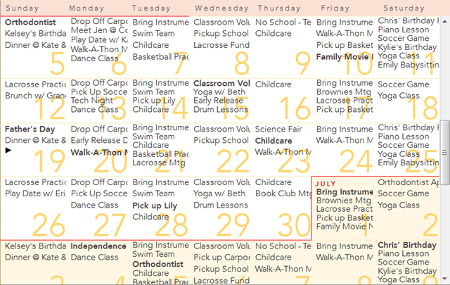 Cozi Calendar Month View (month boundaries)