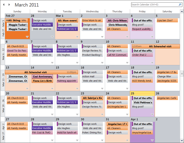 Microsoft Outlook 2010 Month View